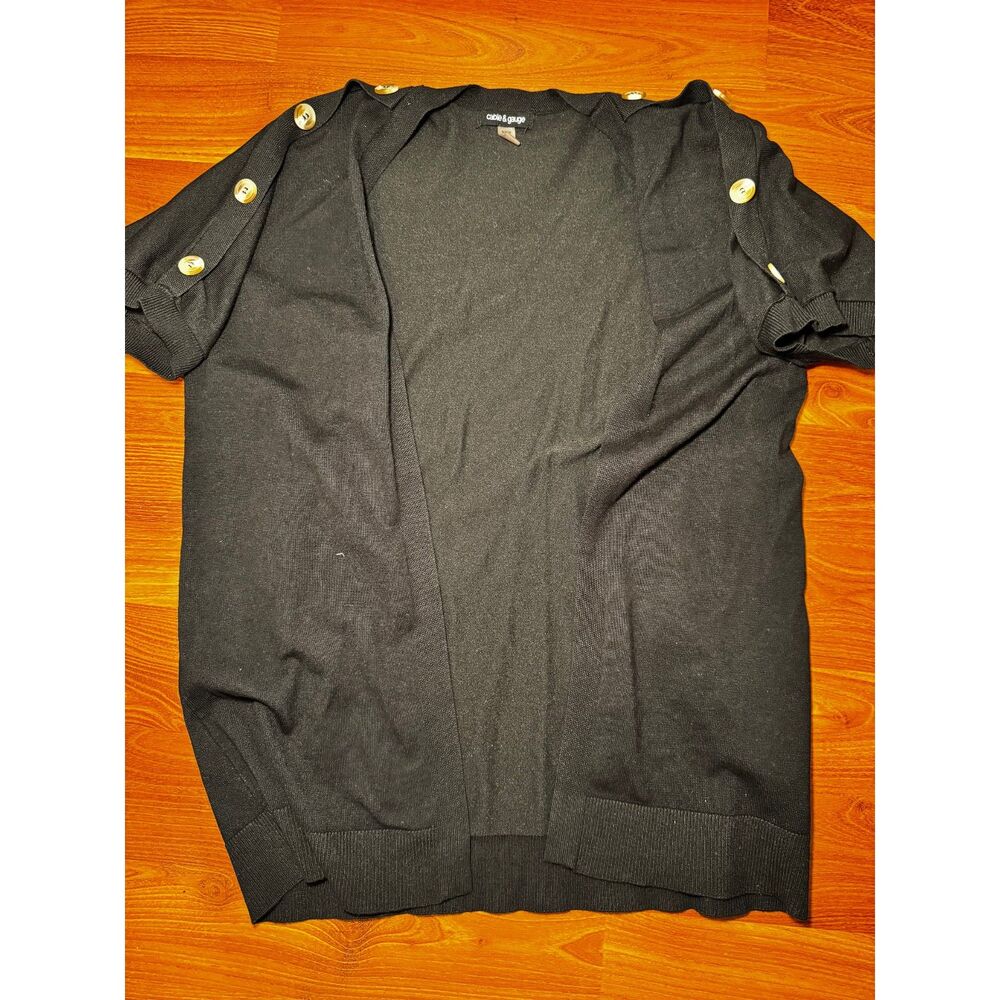 Cable and Guage Womens Black Short Sleeve Cardigan with Button Embellishments